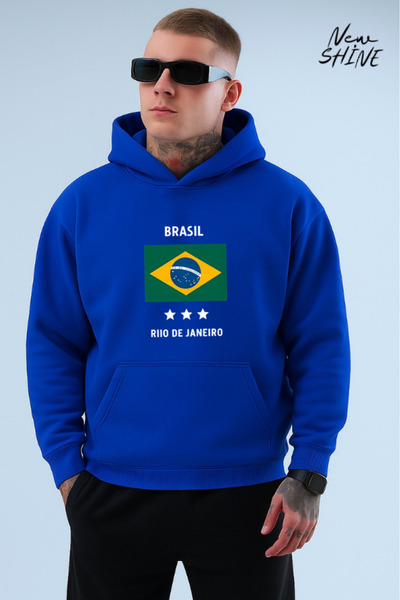 New Shine سويت شيرت برازيلي مطبوع بقلنسوة