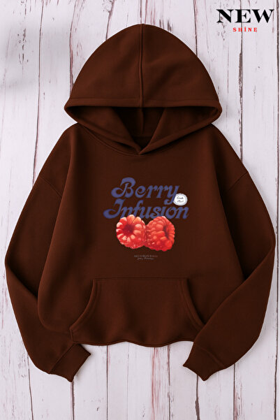 New Shine سويت شيرت بقلنسوة مطبوع عليه توت