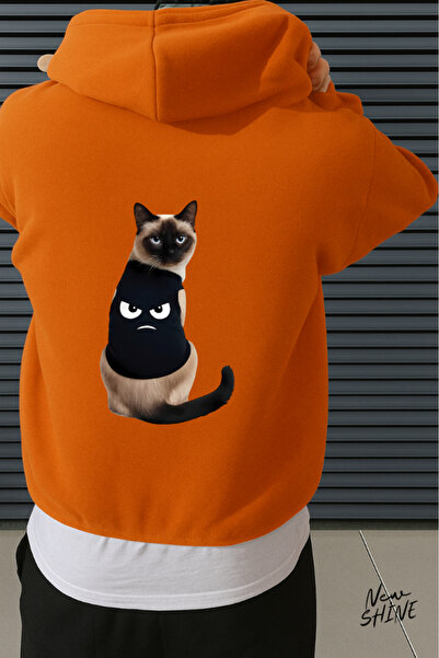 New Shine سويت شيرت بغطاء للرأس مطبوع عليه قطة