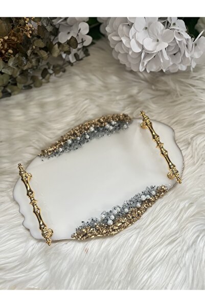 RESİNARTSHOP Epoksi Damat Tepsisi Ayna Taşlı küçük boy