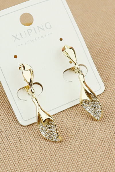 Keyifli Hayaller Xuping Vip Küpe - Xuping Yaprak Model Halka Sallantılı Xuping Küpe Kararmaz Solmaz 3cm