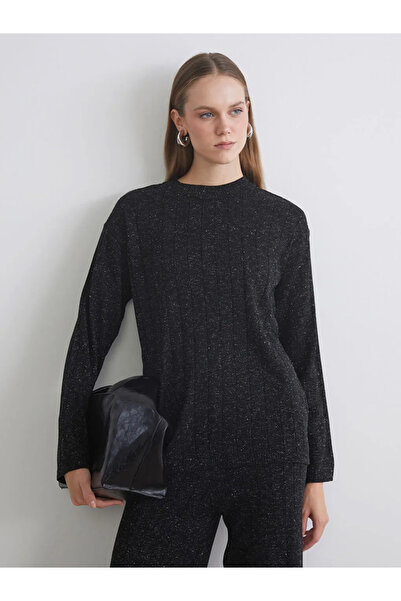LC Waikiki Lcwaikiki Classic Black Crew Neck Glitter Women's Knitwear Sweater