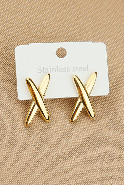 Keyifli Hayaller Çelik Vip Küpe - 316L Çelik X Çapraz Çivi Model Kararmaz Solmaz 2,8cm Çelik Küpe