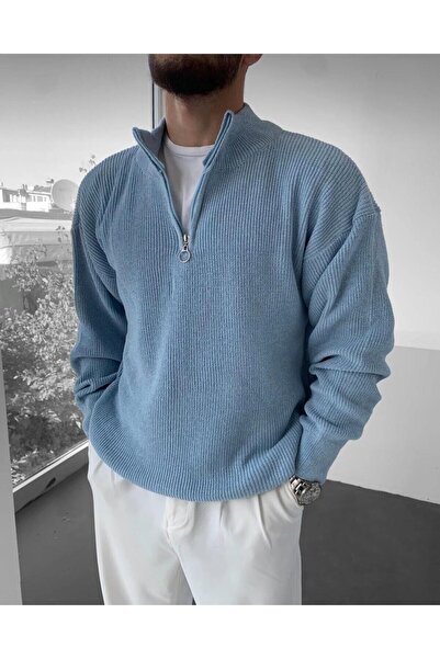 Butik Erkek Kazak Yarım Fermuar Detaylı Triko