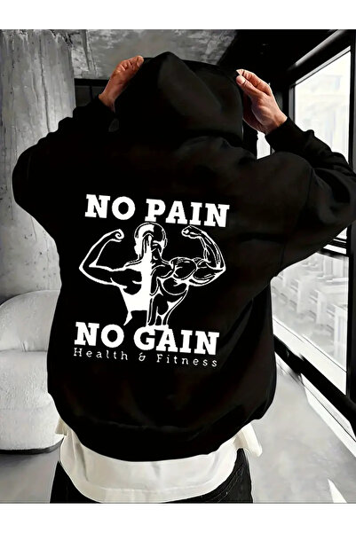 AEMİ سويت شيرت بقلنسوة مطبوع عليه No Pain No Gain للجنسين مصنوع من القطن بنسب...