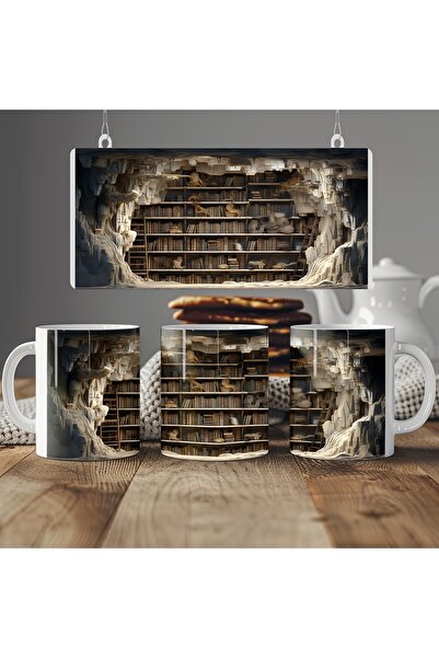 Beramussa 3D Görünümlü Fantastik Kitaplar Kupa Bardak - Mistik Loş Kütüphane ...