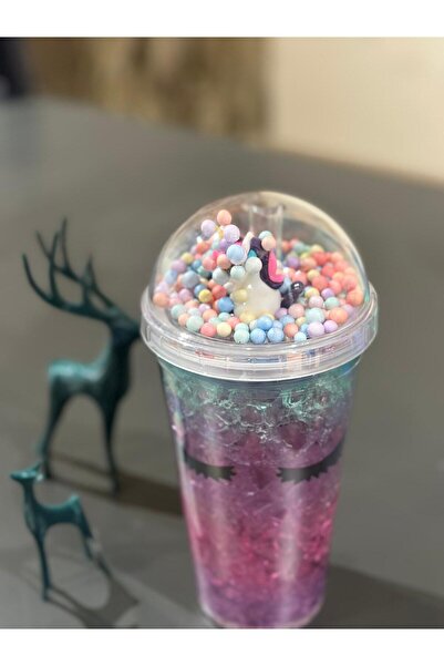 AuraStile Işıklı Pipetli Buz Görünüm Bardak Suluk I Bardak I Su Matarası 450 ml