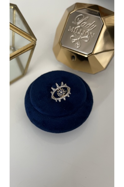 SU PERİSİ TAKI BİJUTERİ خاتم أزرق بتفاصيل عين مع ريش ذهبي قابل للتعديل