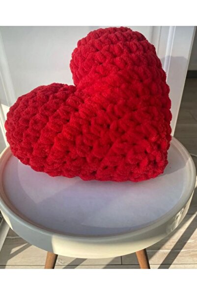Haziran Aksesuar El Örgüsü %100 Puffy ile Örülmüş Kalp Şekilli Kırmızı Yastık...