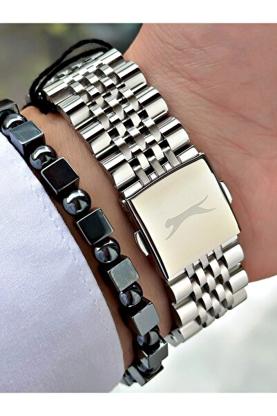 Slazenger Functional Special Design Silver-Navy Blue 10 Atm Water Resistance Steel Case Men's Wristwatch 2547.04Mr