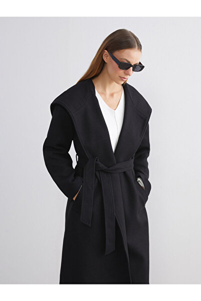 LC Waikiki Lcw Modestblack Hooded Women's Cashmere Coat