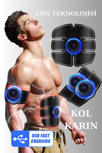 Uni zer Şarjlı Kas Yapmaya Yardımcı 3lü EMS Masaj Cihazı Karın Kol Bacak Kası...