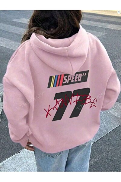 OVER HEAD Γυναικείο φούτερ με κουκούλα με με τύπωμα κλωστές Pink Speed 77