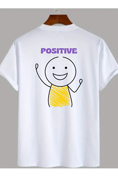 TİMİSİVA Unisex oversized POSITIVE με τύπωμα 100% βαμβακερό μπλουζάκι με κοντ...