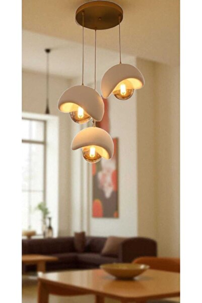 GLOBELUX Beton Görünümlü İskandinaw & Bohem Tarzı 3 lü Şık tasarı Sarkıt Avize (Ampul hediyeli)