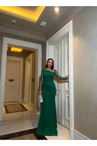 Larenmoda Kolu payetli uzun balık abiye