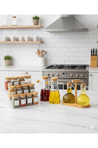 AENLINE HOME Kitchen Set 12-Piece Bamboo Lid Spice Jar Set 4-Piece Stylish Gl...