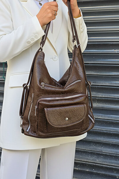 çantamgelsin Soft Faux Leather Cream Women's Bag Suitable for Hand Shoulder and Back Use