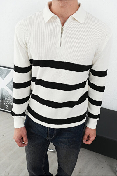 MARRAKECH Regular Fit Gömlek Yaka Çizgili Triko Kazak