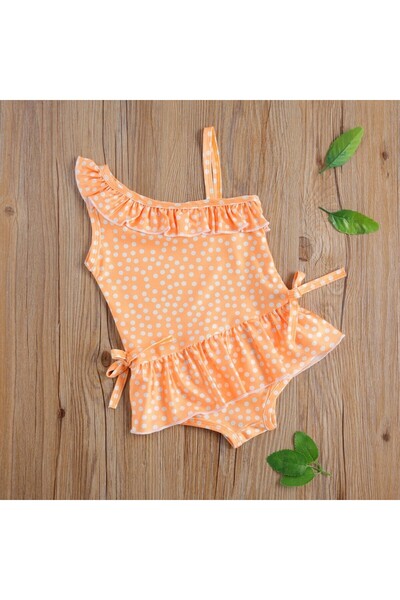 JollyMag Yellow Polka Dot Drool Swimsuit (Size: 120)