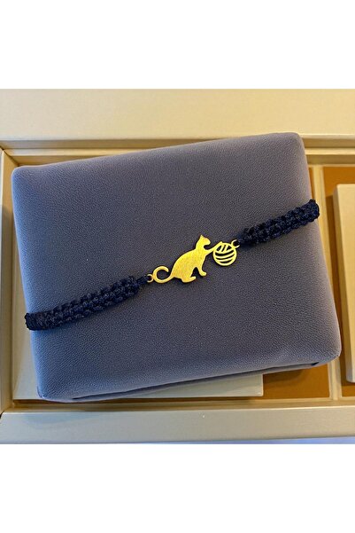 MODA El Yapımı Minimal Örme Kedi Bilekliği – Çelik Detaylı Lacivert İp Tasarı...