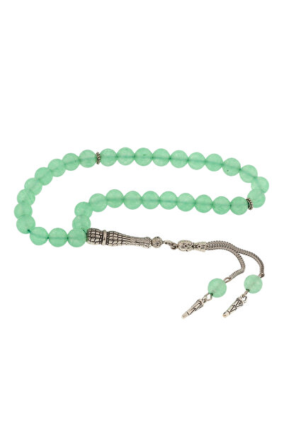 Pazarcan Natural Stone Metal Tasseled Jade Stone Rosary
