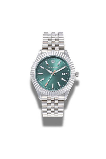 la vunton Luxury men's watch in silver with an attractive emerald green dial - a watch like no other