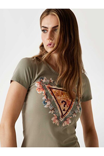Guess T-Shirt with Floral Print Triangle Logo