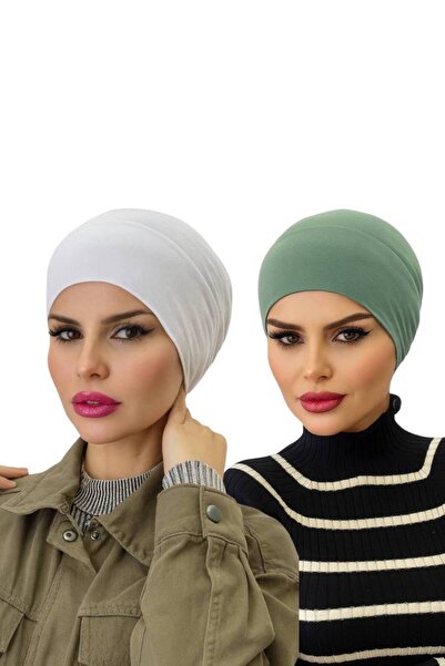 ALDAİR 2 Pcs Hijab Elastic Non-Slip Seamless Snap-On Sea Cap Practical Cap