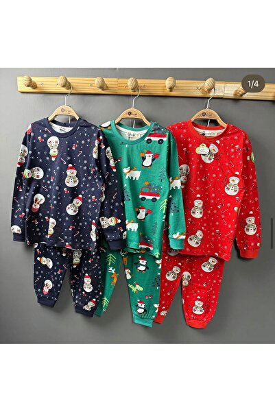 Yağmur Giyim Set de pijamale pentru copii, bumbac 100%%, cu model de Anul Nou, albastru bleumarin, pentru fete și băieți, 3-13 ani 42228-L