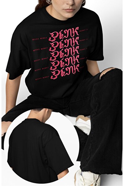 Fuddy Moda تي شيرت مكتوب عليه Pink Friday 2 للجنسين، تي شيرت كبير الحجم برقبة دائرية بتصميم نيكى ميناج