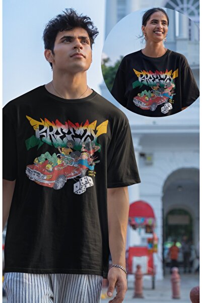 Fuddy Moda تي شيرت للجنسين بتصميم جرافيتي، تي شيرت كبير الحجم مطبوع عليه كريس...