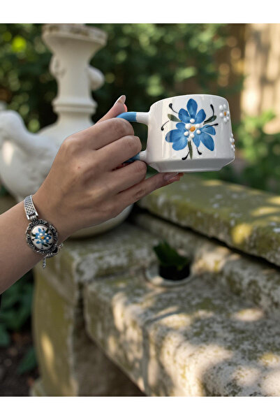 İlbay Çini Takı Cup Bracelet Set Blue Crocus Flower