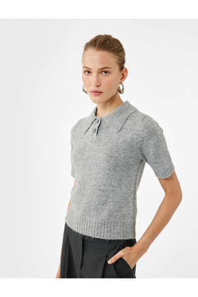 Koton Pulover tricotat cu mânecă scurtă și guler polo cu croială normală