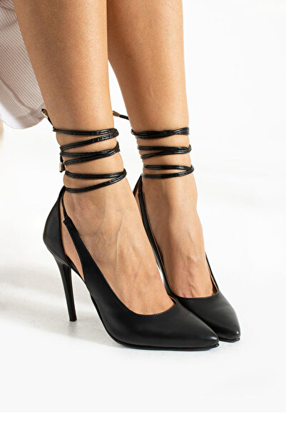 Modavien Women's Ankle-Wrap Black Shoes (Full Fit)