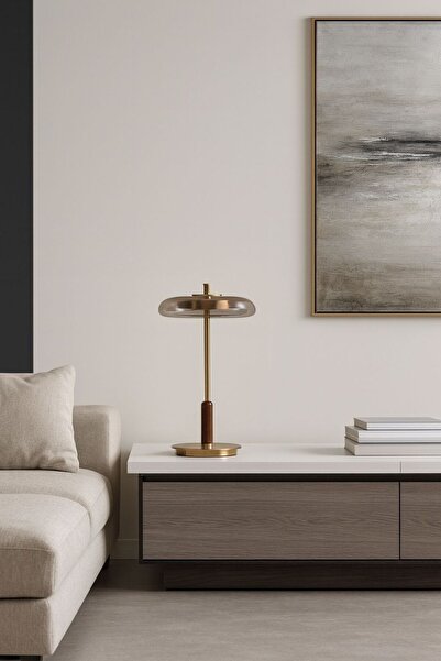 Cristalin Aydınlatma Led Wooden Detailed Honey Color Luxury Table Lamp