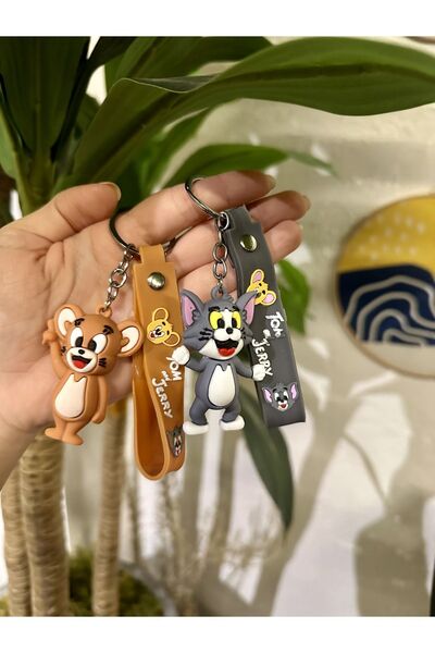 "Tom % Jerry Silicone Keychain Set of 2 - Cartoon Character Souvenir"
