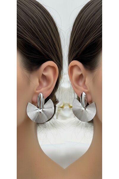 Alatakı Yelpaze Model Gümüş Renkli Çelik Küpe