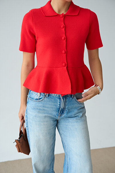 Lupies Women's Pleated Buttoned Knitwear Cardigan