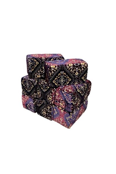 Merka Set of 8 Maraki Travel Cushions - Luxury Velvet Floor Seat, Traditional Elegant Design, 22x22x48 cm