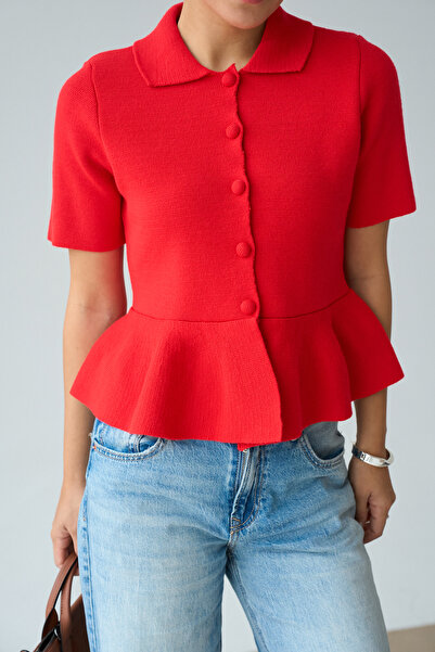 Lupies Women's Pleated Buttoned Knitwear Cardigan