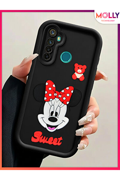 Molly REALME 5İ - 6İ İçin Siyah Kenarları Kalın 3d Kabartmalı Sevimli Minnie ...