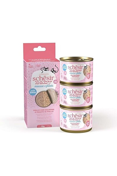 Schesir Baby Cat Can Multipack Mousse & Fillets - Chicken with Salmon & Chicken Liver 165g (3x55g)