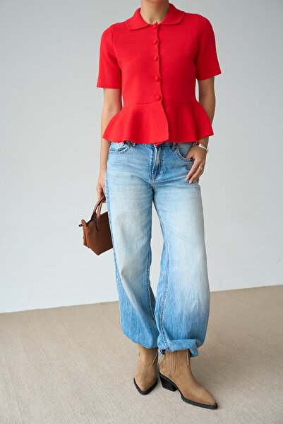 Lupies Women's Pleated Buttoned Knitwear Cardigan