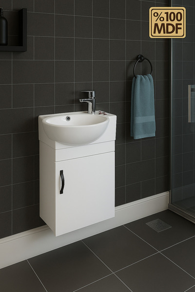 ALVİT Adagrup Banyo 28*45cm Banyo&Tuvalet Mini Lavabolu DOLAP Siyah Kulplu %100MDF