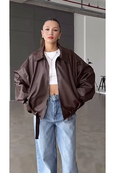 BELİZMOD Oversized Belted Bomber Leather Jacket