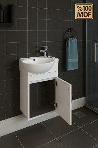 ALVİT Adagrup Banyo 28*45cm Banyo&Tuvalet Mini Lavabolu DOLAP Siyah Kulplu %100MDF