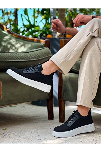 Işıltı kidss KB-116 Kuback Чорні трикотажні чоловічі черевики на шнурівці для щоденного носіння