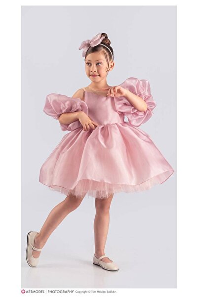 KOKOŞ BEBEK Girl's Evening Dress with Sleeve Detail and Crown - Age 6/10 - 31536