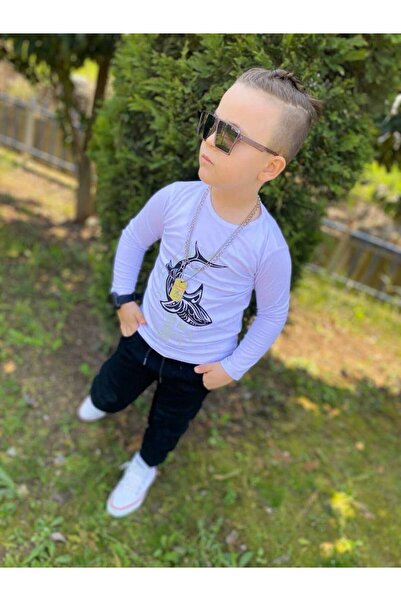 KINGDOM KIDS Erkek Çocuk 3’lü Kombin – Deri Ceket, Baskılı %100 Pamuk Tişört, Denim Pantolon